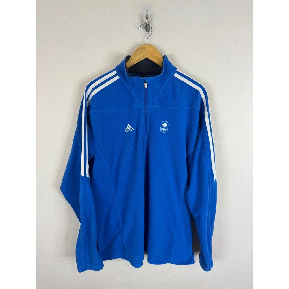 Adidas Canada Olympic ClimaWarm Fleece Quarter Zip Pullover Blue Q53130 Mens 2XL